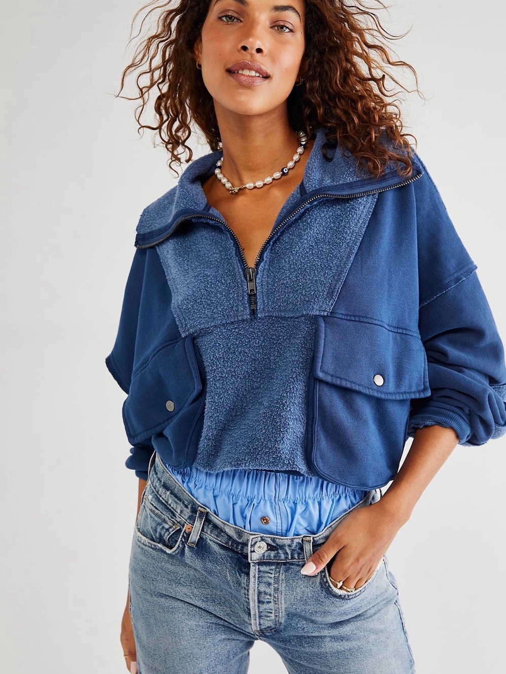 We The Free Heathered Blue Fuzzy Pullover